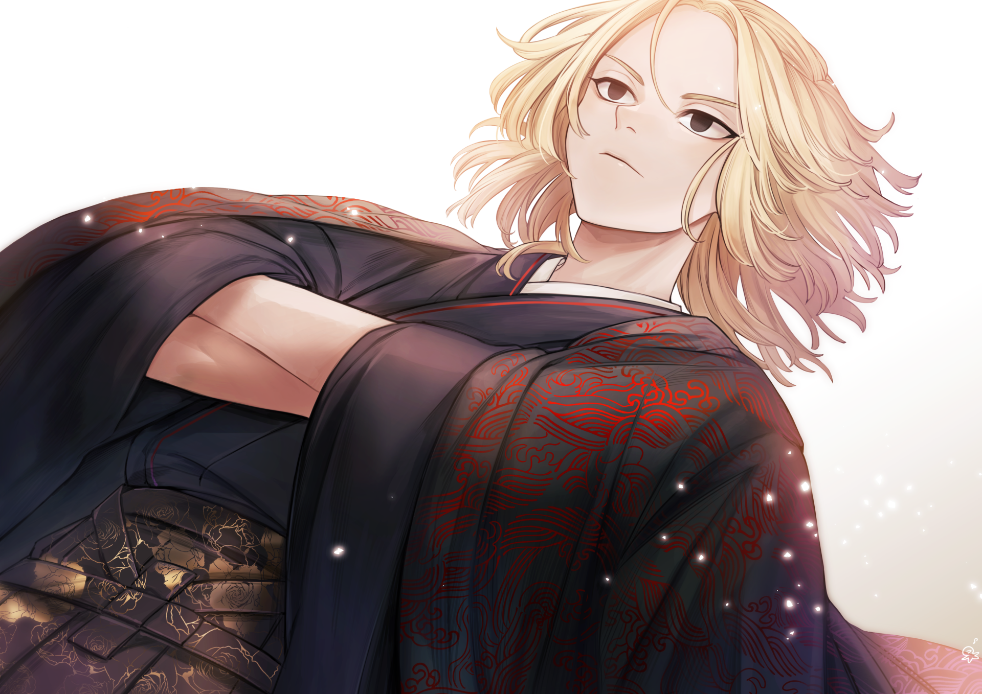 Mikey Manjiro Sano from Tokyo Revengers is depicted in this detailed anime-style 4K Ultra HD desktop wallpaper with soft lighting and intricate clothing patterns.