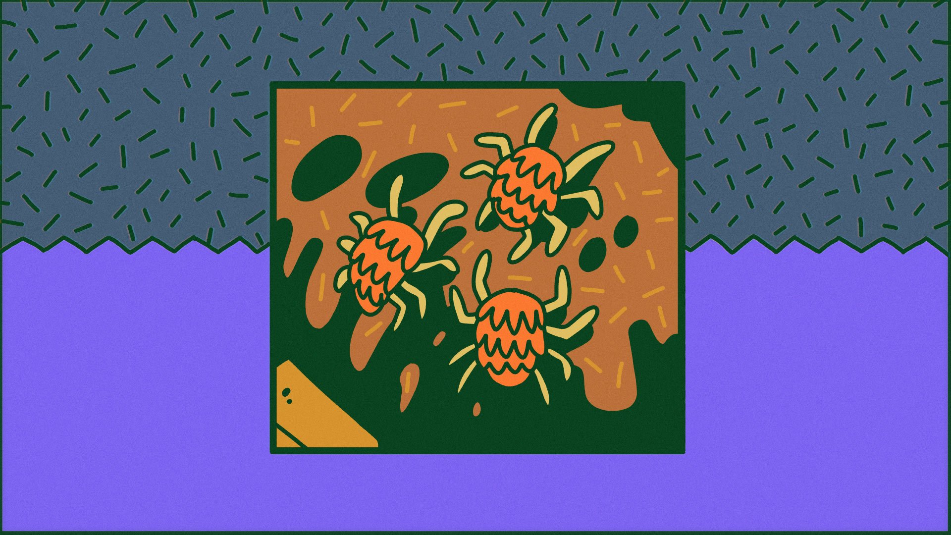 A vibrant HD wallpaper from the video game Grounded, featuring stylized insects against a colorful background, showcasing the game's unique art style and immersive environment.