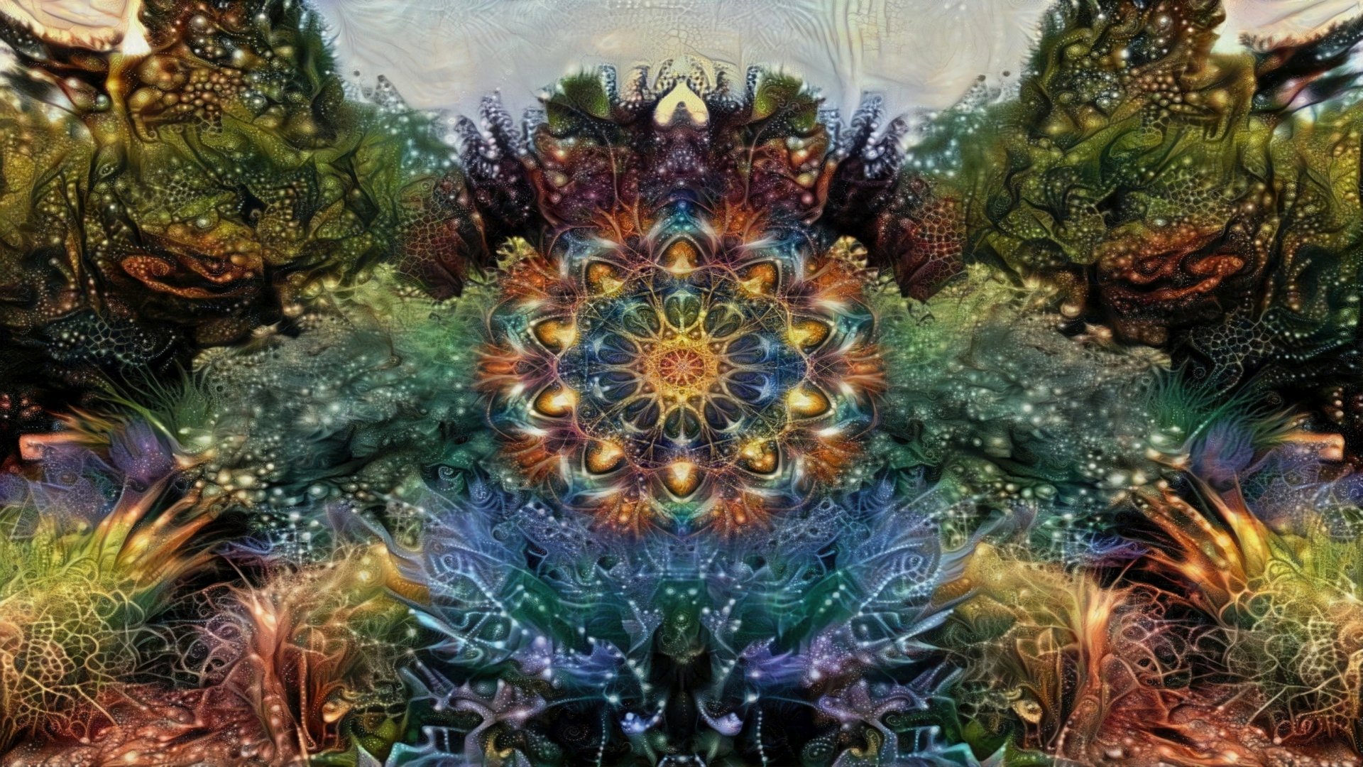 A vivid, intricate fractal mandala with swirling abstract patterns in rich colors, rendered in stunning 4K Ultra HD for a dynamic PC desktop wallpaper.