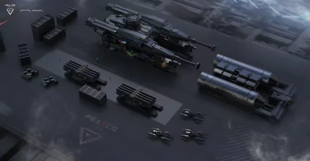 A high-definition desktop wallpaper featuring futuristic spacecraft and cargo in a sci-fi setting, inspired by the video game Star Atlas.