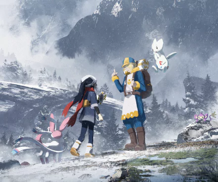 Volo (Pokémon) Togetic (Pokémon) Sylveon (Pokémon) Akari (Pokémon) Aipom (Pokemon) video game Pokémon Legends: Arceus HD Desktop Wallpaper | Background Image
