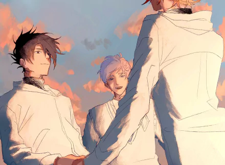 Emma (The Promised Neverland) Norman (The Promised Neverland) Ray (The Promised Neverland) Anime The Promised Neverland HD Desktop Wallpaper | Background Image