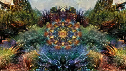 A vivid, intricate fractal mandala with swirling abstract patterns in rich colors, rendered in stunning 4K Ultra HD for a dynamic PC desktop wallpaper.