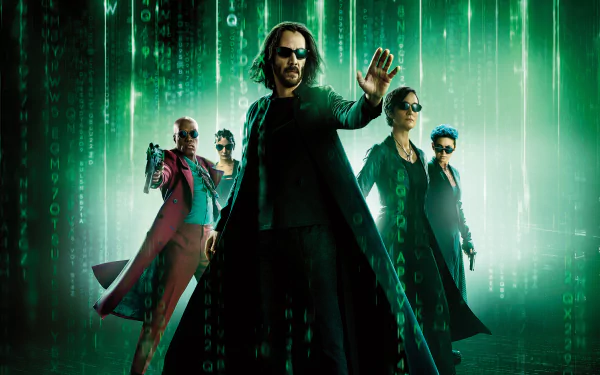 Yahya Abdul-Mateen II Keanu Reeves Carrie-Anne Moss Morpheus (The Matrix) Neo (The Matrix) Trinity (The Matrix) movie The Matrix Resurrections HD Desktop Wallpaper | Background Image