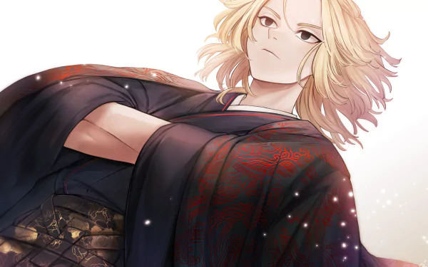 Mikey Manjiro Sano from Tokyo Revengers is depicted in this detailed anime-style 4K Ultra HD desktop wallpaper with soft lighting and intricate clothing patterns.