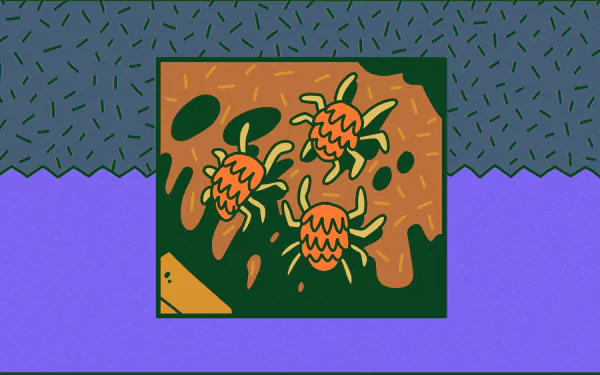 A vibrant HD wallpaper from the video game Grounded, featuring stylized insects against a colorful background, showcasing the game's unique art style and immersive environment.