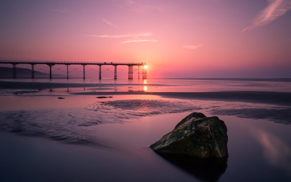 Man Made Pier Sunset England Horizon HD Wallpaper | Background Image