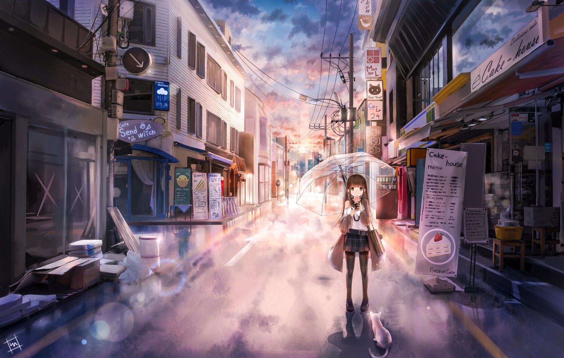 Download Rain Street Anime Girl Anime Girl Rain Anime HD Wallpaper