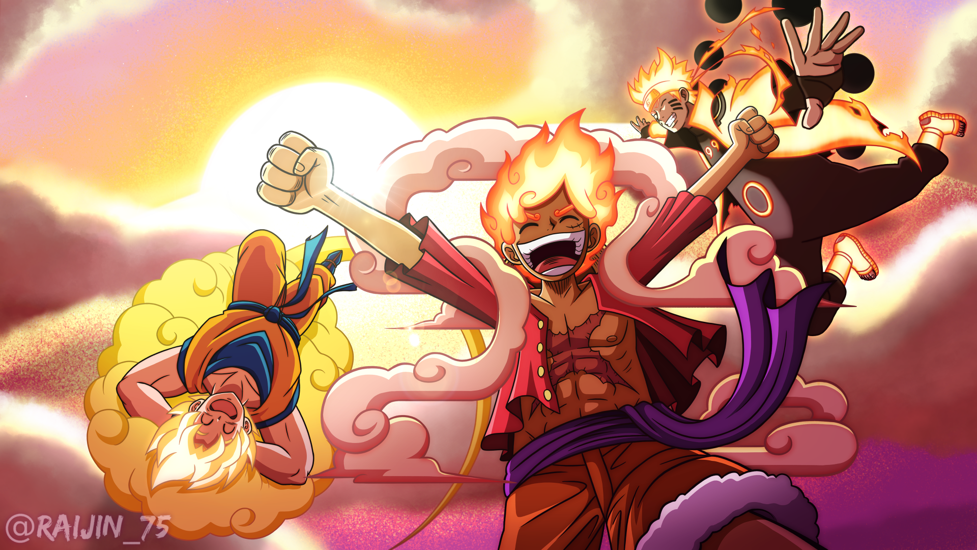 Download Gear 5 (One Piece) Naruto Uzumaki Goku Monkey D. Luffy Anime Crossover 4k Ultra HD Wallpaper by Raijin72675