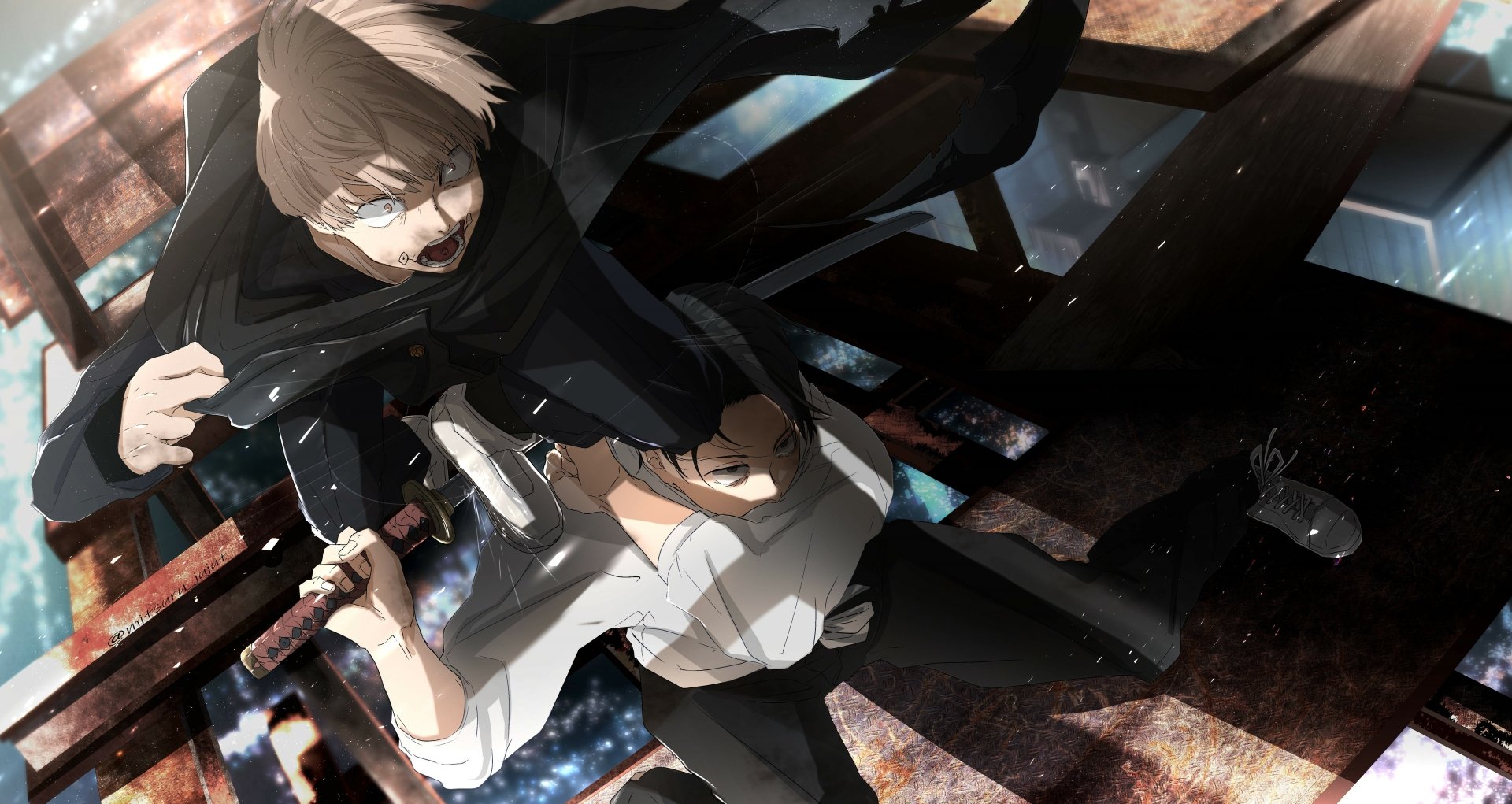 4K Ultra HD anime wallpaper featuring Toge Inumaki and Yuta Okkotsu from Jujutsu Kaisen in a dynamic action scene.