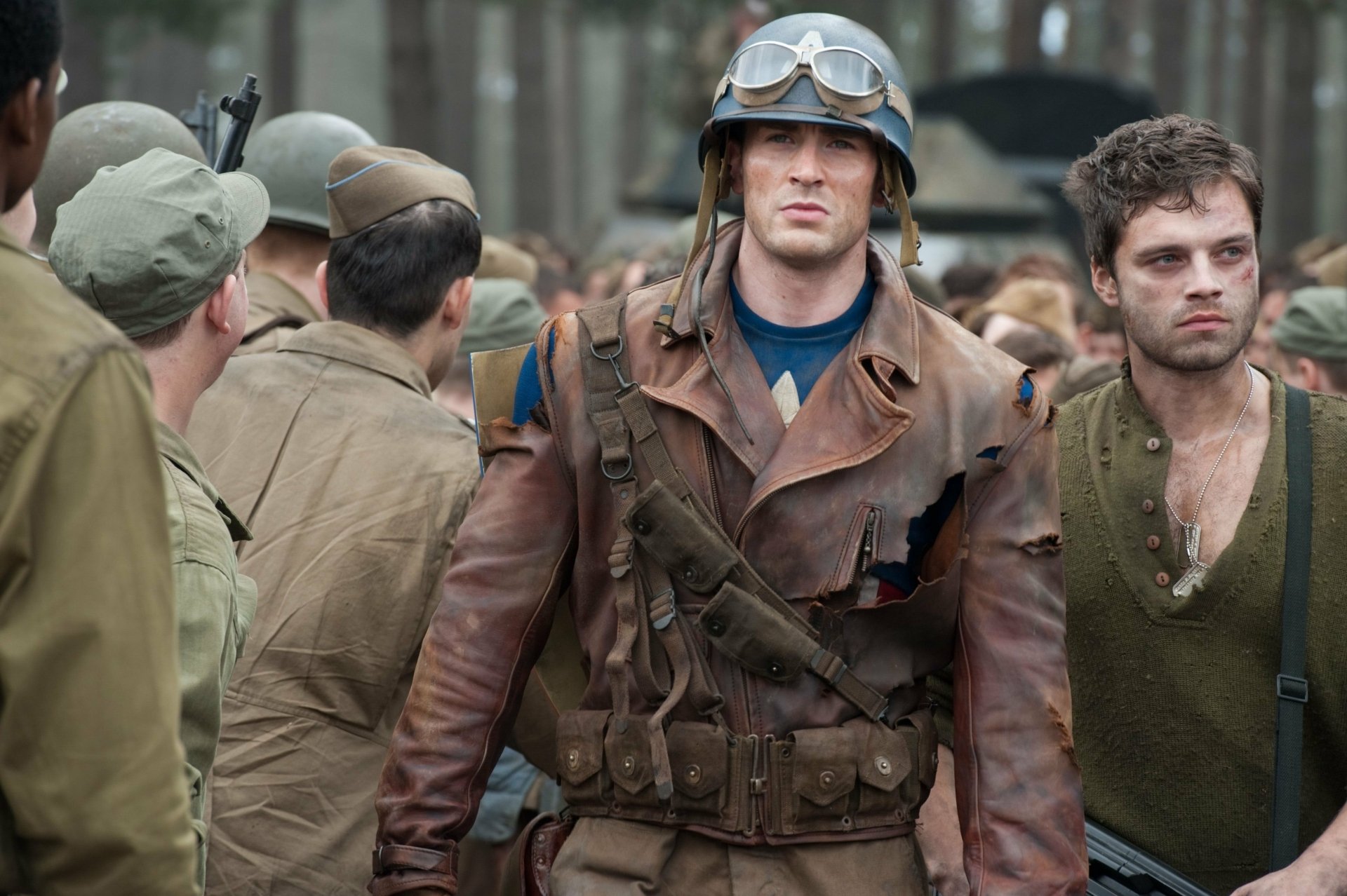 Download Sebastian Stan Bucky Barnes Steve Rogers Chris Evans Movie Captain America: The First Avenger 4k Ultra HD Wallpaper