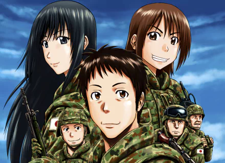 Akira Tomita Sōichirō Kuwahara Mari Kurokawa Shino Kuribayashi Takeo Kurata Yōji Itami Anime Gate (2015) HD Desktop Wallpaper | Background Image