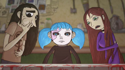 HD PC desktop wallpaper featuring characters from the video game Sally Face, showcasing the game's distinct dark, cartoon-style art.