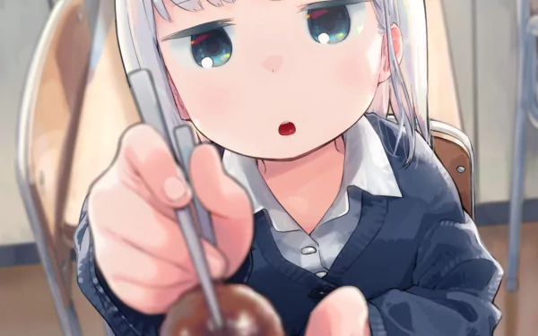 HD PC desktop wallpaper: Reina Aharen from Aharen-san Is Indecipherable, anime close-up of her in a school uniform offering a chocolate toward the viewer.