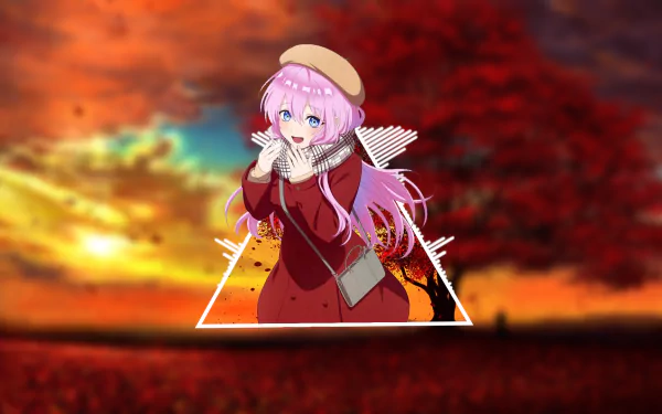 HD anime desktop wallpaper featuring Shikimori from Shikimori's Not Just a Cutie with a vibrant, warm sunset background and autumnal tones.