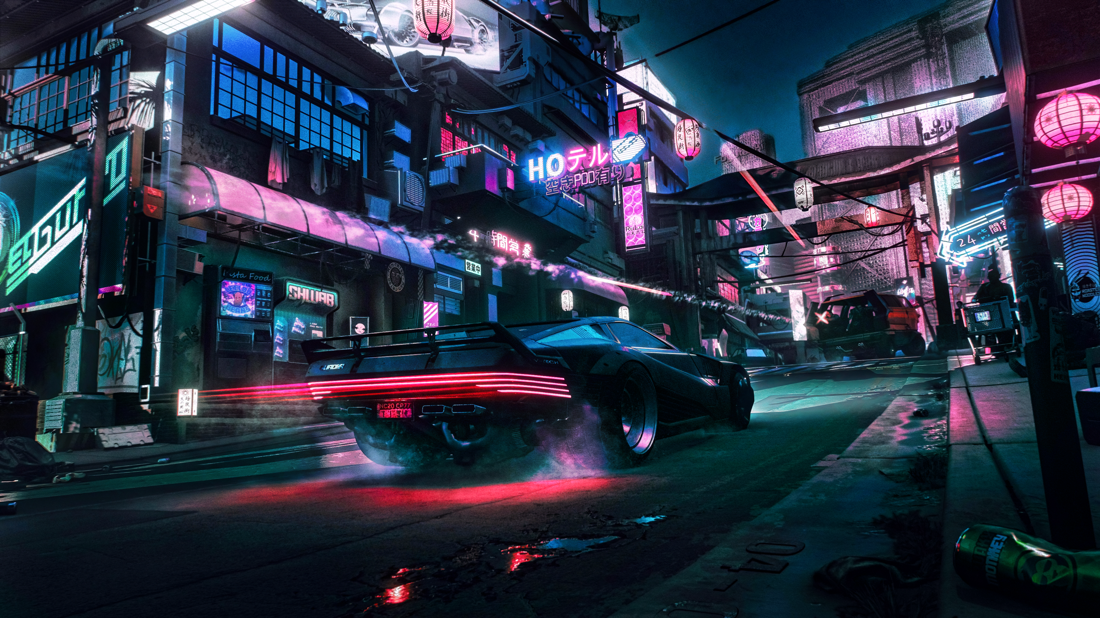 Download wallpaper 3840x2400 cyberpunk, game, city shot, car 4k