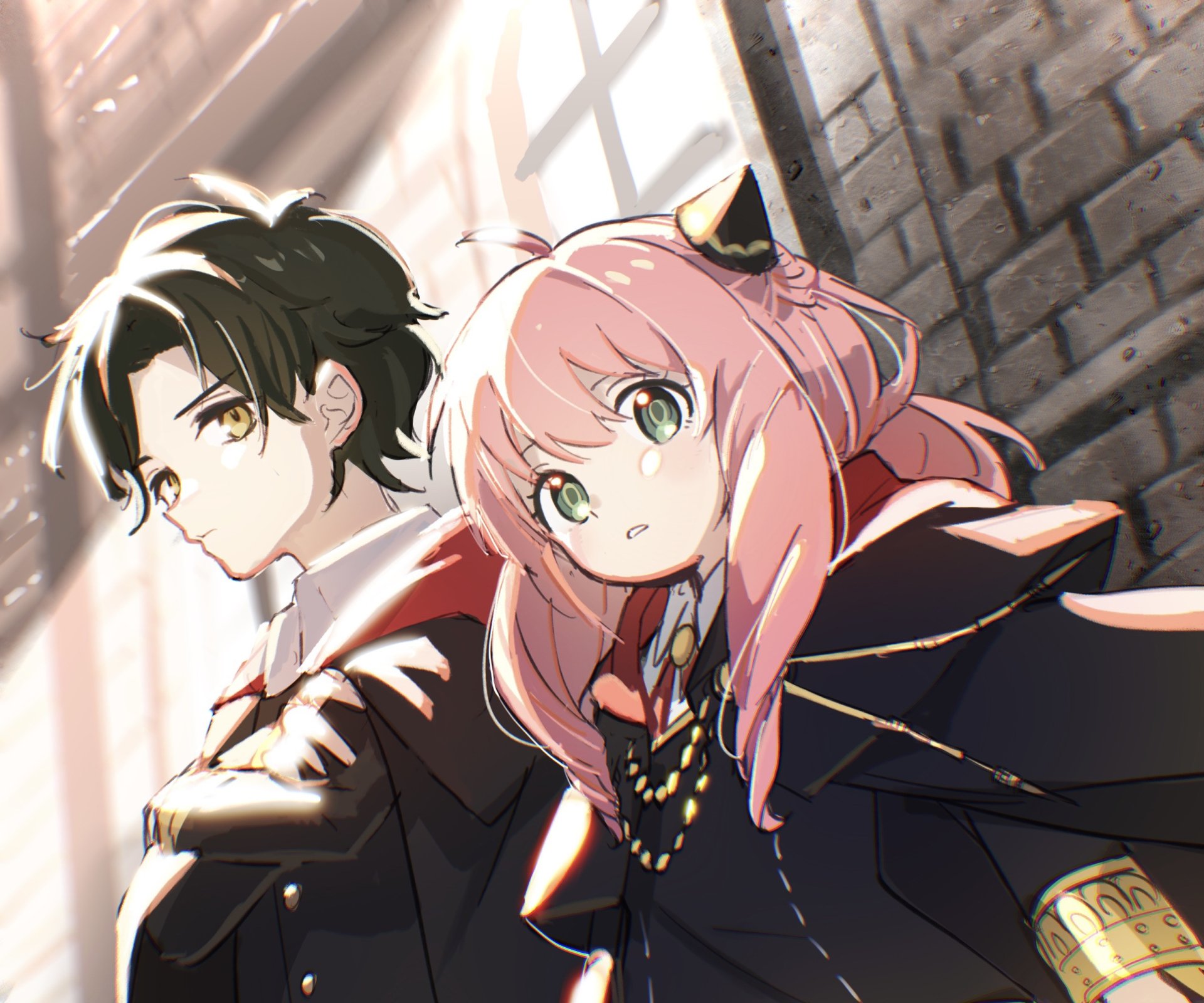 Anime HD wallpaper featuring Damian Desmond and Anya Forger from Spy x Family, showcasing detailed character art and dynamic lighting effects.