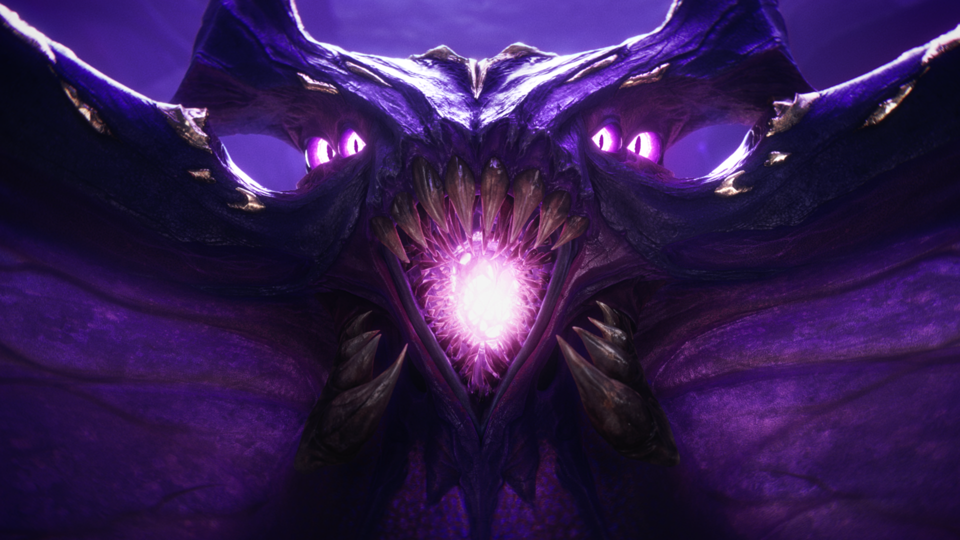 HD PC desktop wallpaper featuring Bel'Veth, a character from the video game League of Legends, showcasing a dark, glowing, and menacing design.