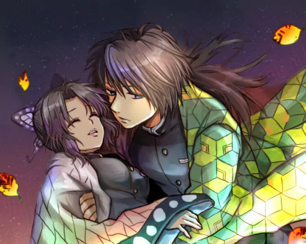 Shinobu Kochou Giyuu Tomioka GiyuShino (Demon Slayer) Anime Demon Slayer: Kimetsu no Yaiba HD Desktop Wallpaper | Background Image