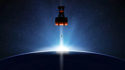 A stunning sci-fi scene featuring an astronaut against a backdrop of stars and a glowing horizon, creating a mesmerizing HD desktop wallpaper.