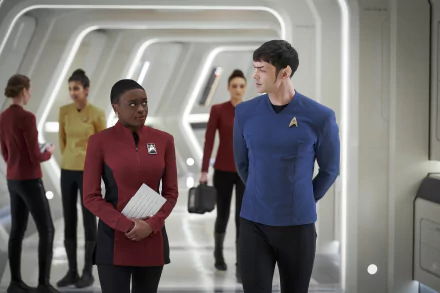 Spock Ethan Peck Nyota Uhura Celia Rose Gooding TV Show Star Trek: Strange New Worlds HD Desktop Wallpaper | Background Image