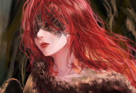 HD PC desktop wallpaper featuring Malenia Blade of Miquella from the video game Elden Ring, showcasing her red hair and detailed artistic design.