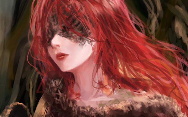 HD PC desktop wallpaper featuring Malenia Blade of Miquella from the video game Elden Ring, showcasing her red hair and detailed artistic design.