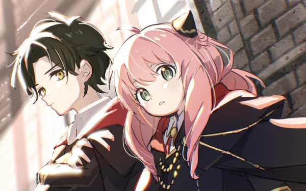 Anime HD wallpaper featuring Damian Desmond and Anya Forger from Spy x Family, showcasing detailed character art and dynamic lighting effects.