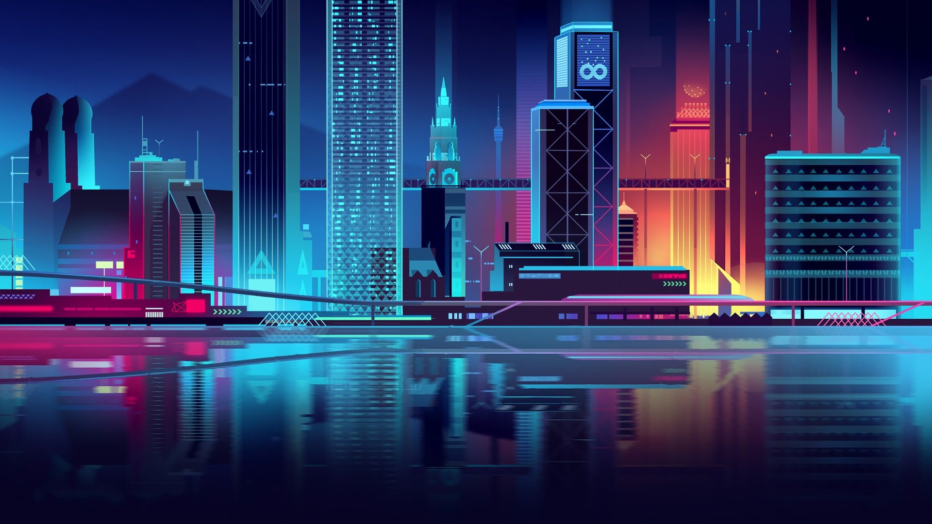 A vibrant cyberpunk sci-fi cityscape at night, showcasing illuminated skyscrapers and futuristic architecture, rendered in stunning 4K Ultra HD quality.