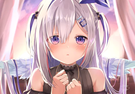 HD PC desktop wallpaper featuring Amane Kanata, a virtual YouTuber from hololive, depicted in detailed anime style with soft lighting and expressive eyes.