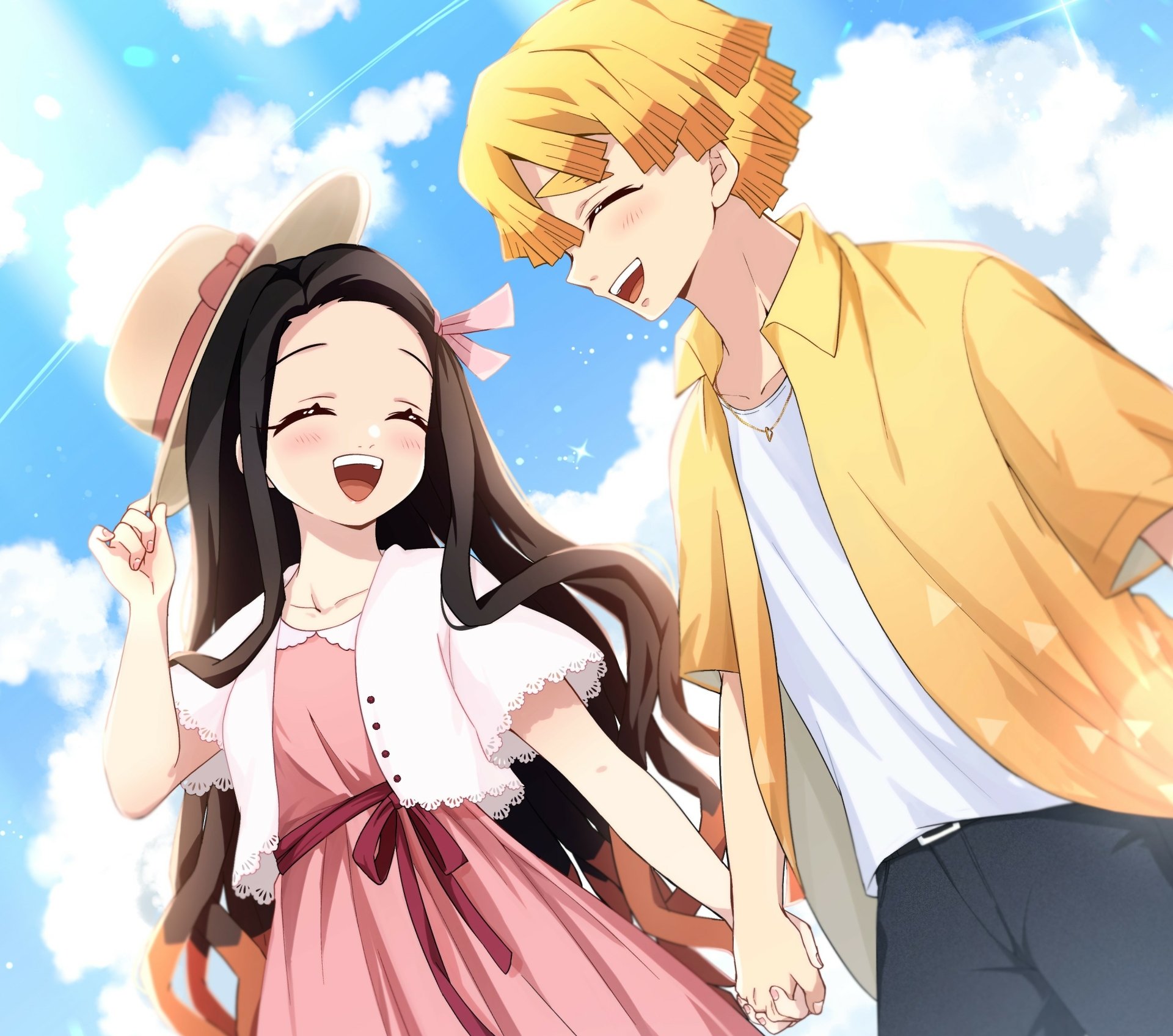 Download Zenitsu Agatsuma Nezuko Kamado Anime Demon Slayer: Kimetsu No Yaiba HD Wallpaper by kmt_pori