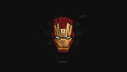 HD PC desktop wallpaper featuring a stylized comic Iron Man mask with bold red and gold colors on a dark background.