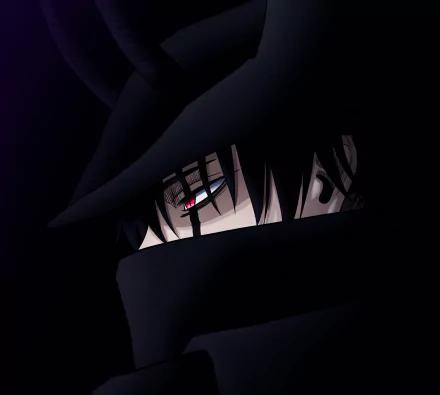 Nacht from Black Clover anime featured in a dark, moody HD PC desktop wallpaper, highlighting his mysterious eyes and shadowed face.