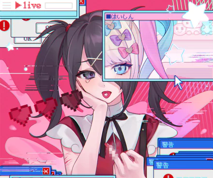 HD PC desktop wallpaper featuring Ame-chan from the video game NEEDY GIRL OVERDOSE, showcasing vibrant pink hues and glitch-style digital elements.