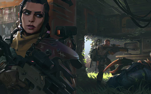 HD desktop wallpaper featuring characters from The Cycle: Frontier game in a dynamic, futuristic setting for background use.