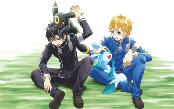 Glaceon (Pokémon) Umbreon (Pokémon) Eugeo (Sword Art Online) Kirito (Sword Art Online) Anime crossover HD Desktop Wallpaper | Background Image