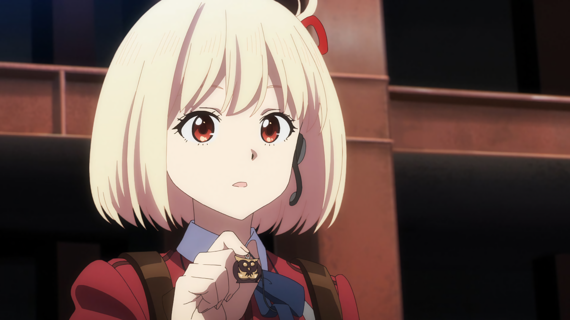 Chisato Nishikigi from the anime Lycoris Recoil is depicted in this 4K Ultra HD PC desktop wallpaper featuring detailed animation and vibrant colors.