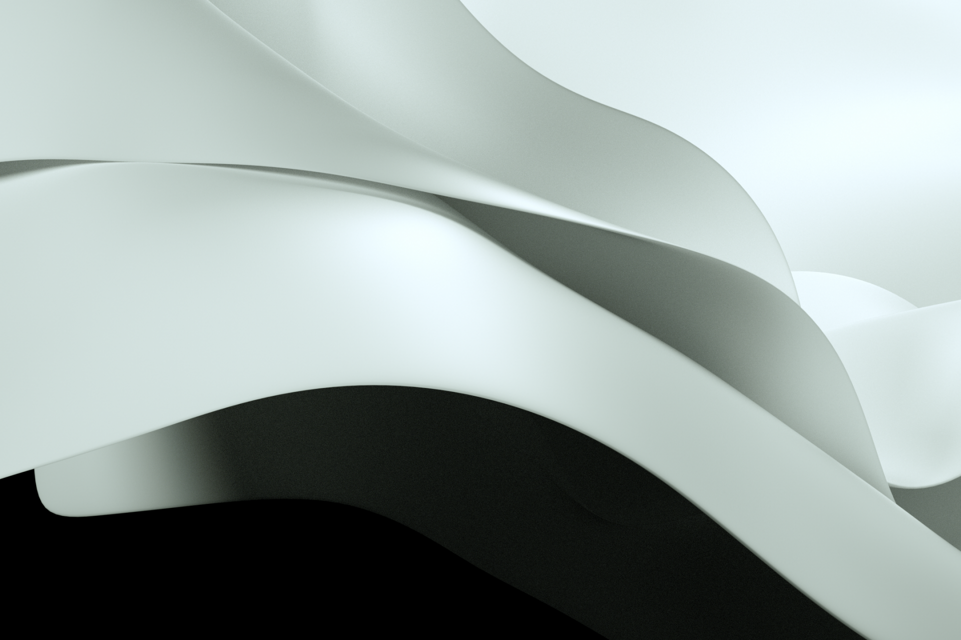 Monochrome minimalist Windows 11 HD PC desktop wallpaper: smooth overlapping abstract waves of light and shadow.