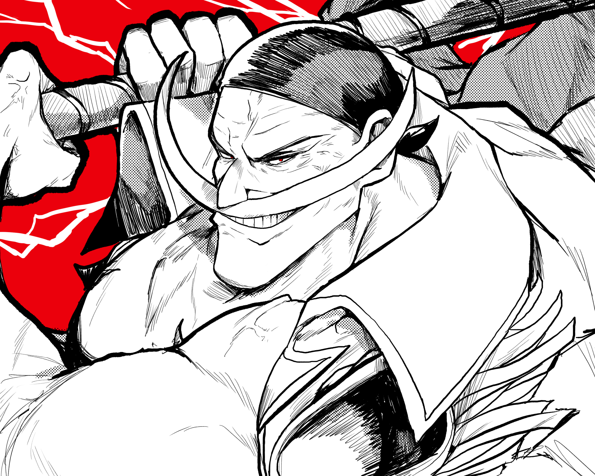 HD PC desktop wallpaper featuring Edward Newgate from the anime One Piece in a dynamic black and white illustration with bold red accents.