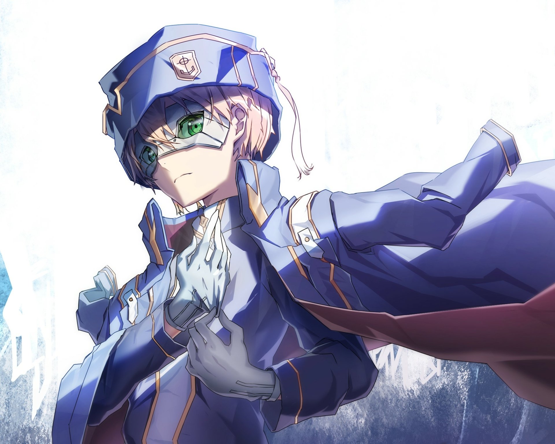 Eugeo (Sword Art Online) anime HD PC desktop wallpaper and background — stoic Eugeo in blue uniform and cape, green eyes, hand near sword against a bright, textured backdrop.