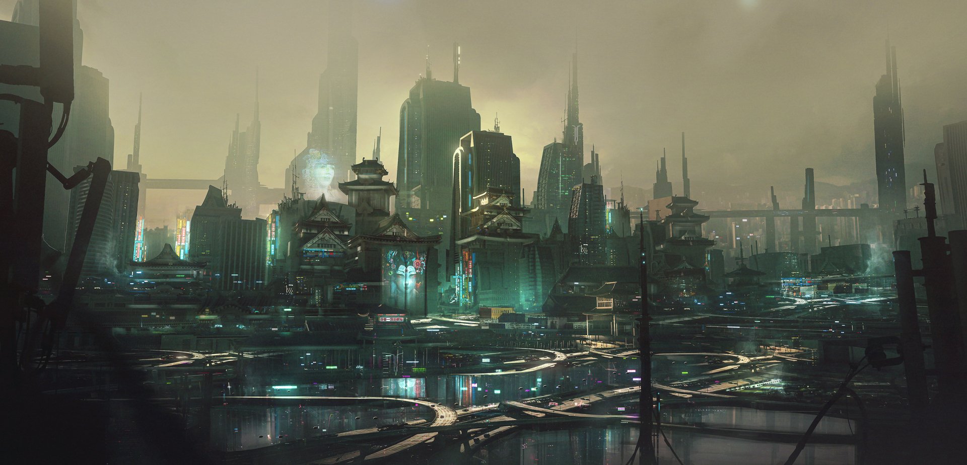 Download Sci Fi City Sci Fi City HD Wallpaper | 2739x1318 | Wallpaper Abyss