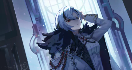 Arlecchino from Genshin Impact in a detailed 4K Ultra HD PC desktop wallpaper, showcasing the character's striking design and atmospheric lighting.