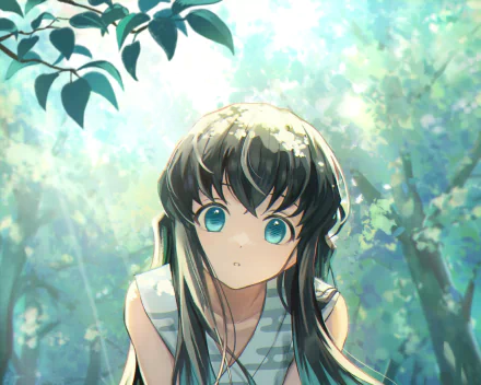 HD anime wallpaper featuring Yuichiro Tokito from Demon Slayer: Kimetsu no Yaiba, with soft sunlight filtering through lush green foliage.