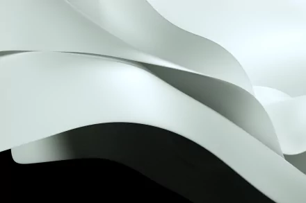 Monochrome minimalist Windows 11 HD PC desktop wallpaper: smooth overlapping abstract waves of light and shadow.