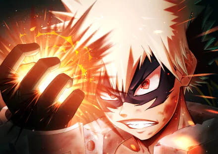 Katsuki Bakugou from My Hero Academia unleashes an intense explosive attack in this vibrant 4K Ultra HD anime PC desktop wallpaper.