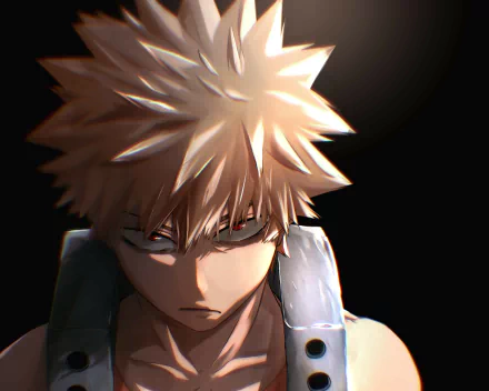 Close-up 4K Ultra HD desktop wallpaper of Katsuki Bakugou from the anime My Hero Academia, featuring intense lighting and detailed character expression.