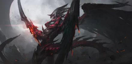 Anime Yu-Gi-Oh! 4K Ultra HD PC desktop wallpaper/background showing an ominous black dragon with glowing red fissures and tattered wings emerging from smoky skies.