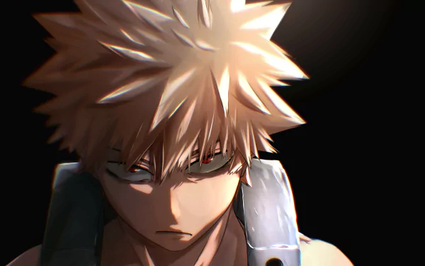 Close-up 4K Ultra HD desktop wallpaper of Katsuki Bakugou from the anime My Hero Academia, featuring intense lighting and detailed character expression.