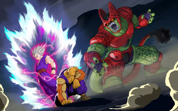 HD PC desktop wallpaper featuring intense characters from the anime Dragon Ball Super: Super Hero, showcasing dynamic action and vivid energy effects.