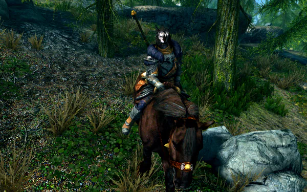  Male Khajiit with a Horse walking by Lakeview Manor in Skyrim